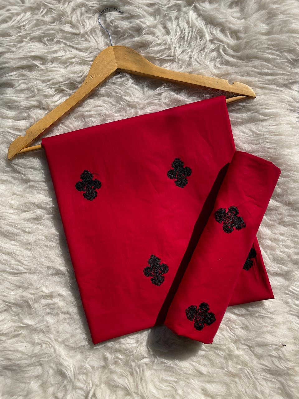 Red Embroidered Lawn 2pc / 1pc