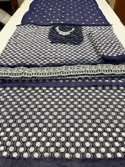 Cross Stitch Embroided Khaddi net shirt - ROYAL BLUE